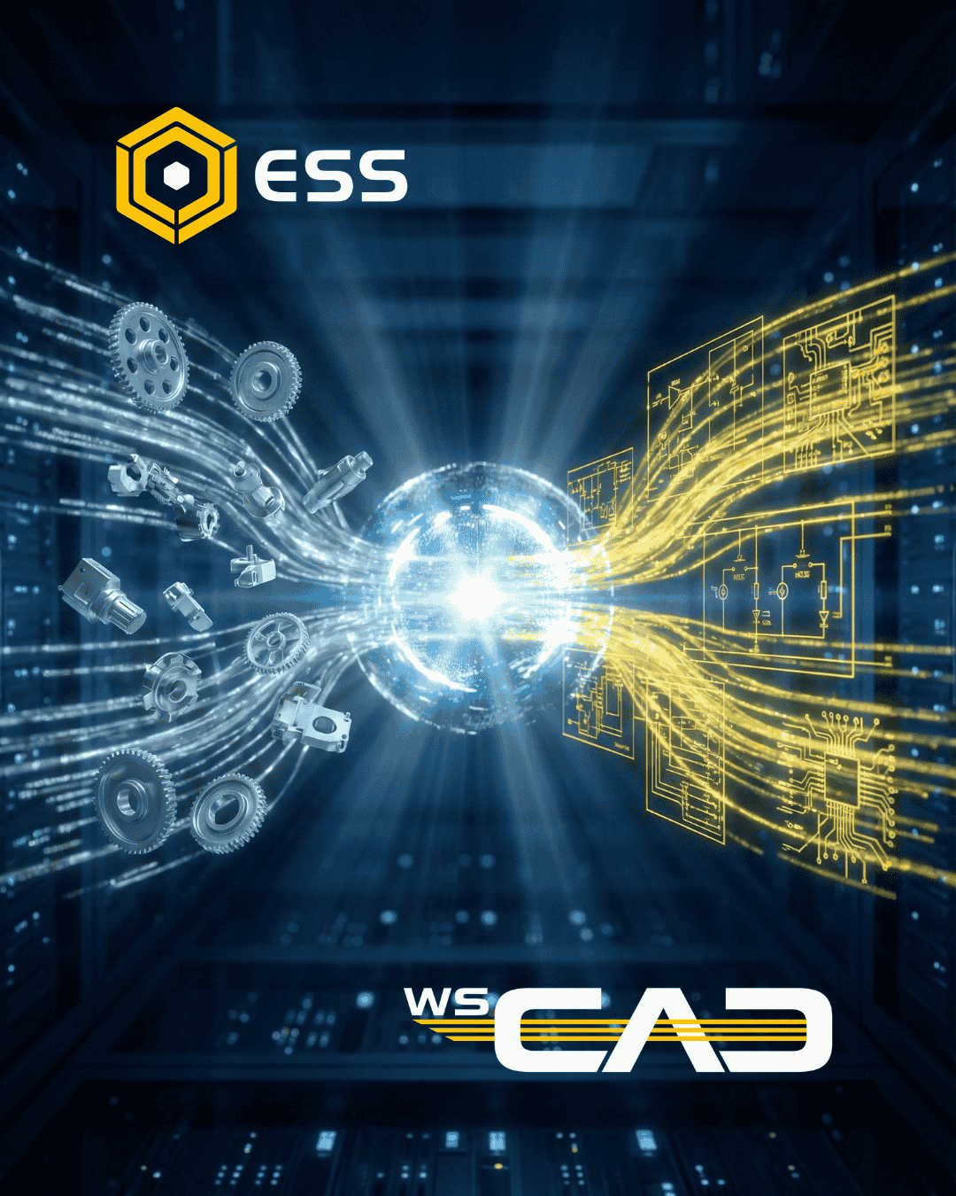 Fundo tecnológico da seção Hero da página Quem Somos da WSCAD Brasil, destacando o título 'Mais do que software. Somos engenheiros.